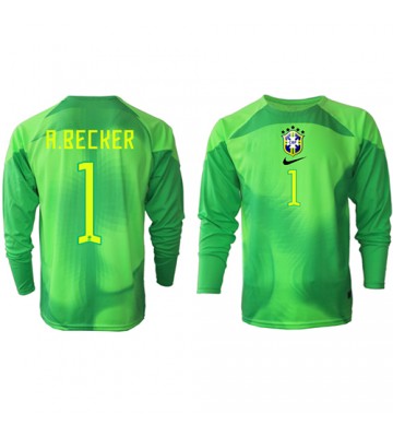 Brazylia Alisson Becker #1 Bramkarskie Koszulka Wyjazdowych MŚ 2022 Długi Rękaw